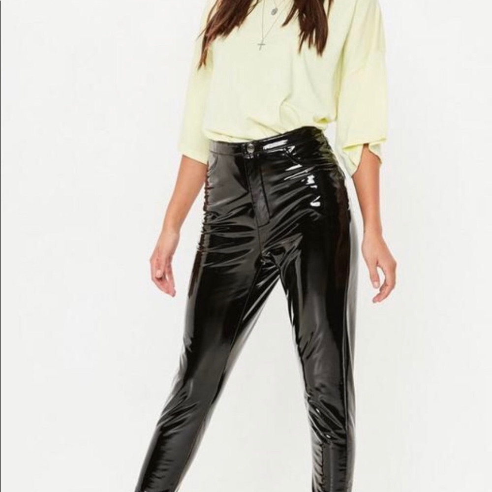 Black Vinyl Trousers Missguided